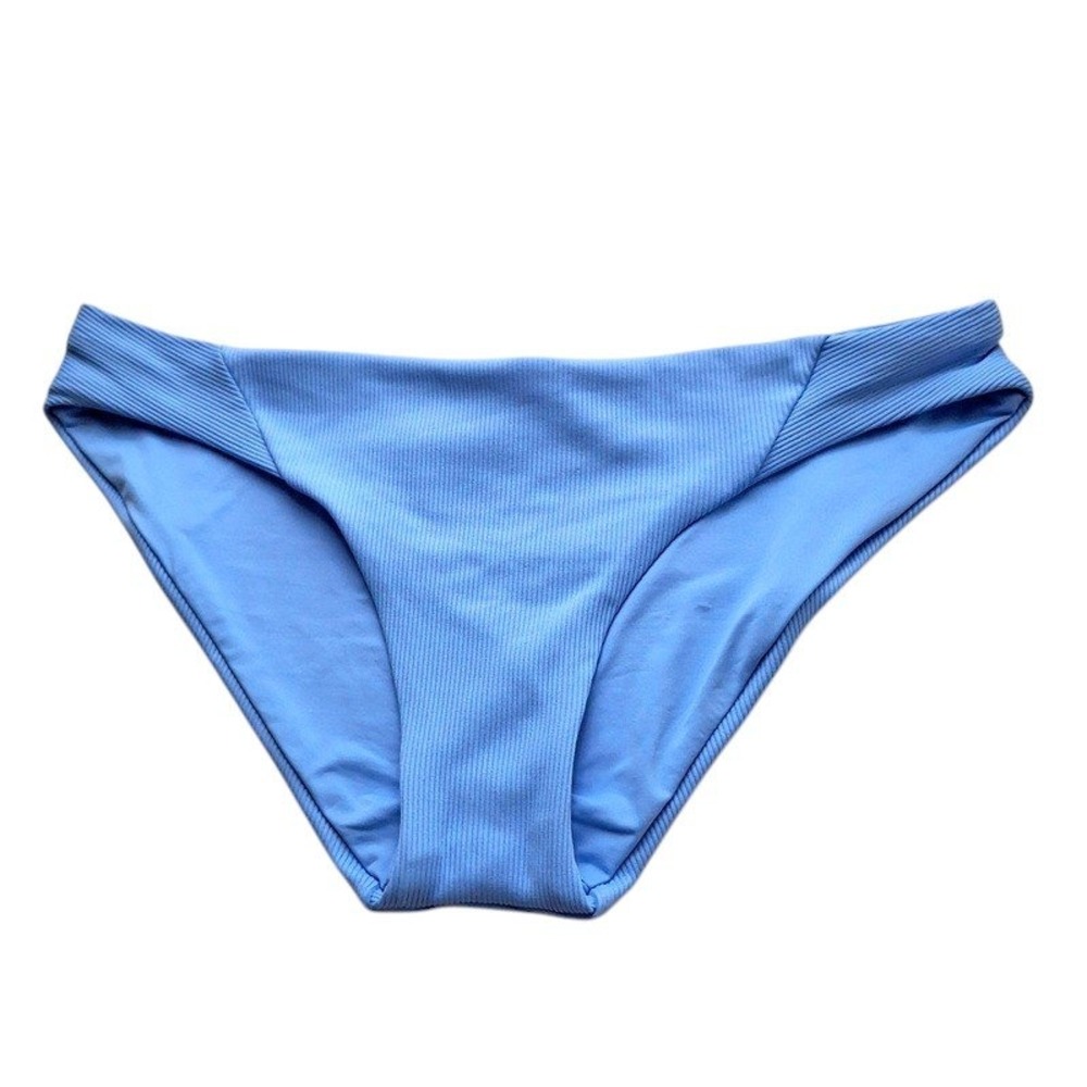 BECCA Women Hipster Bikini Bottom M Blue Ribbed American Fit Coastal Beachwear